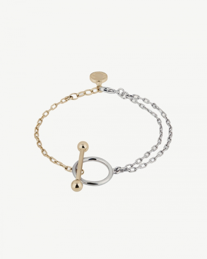 Strathberry Canada Outlet Women's T Bar Dual Chain Bracelet - Gold / Silver