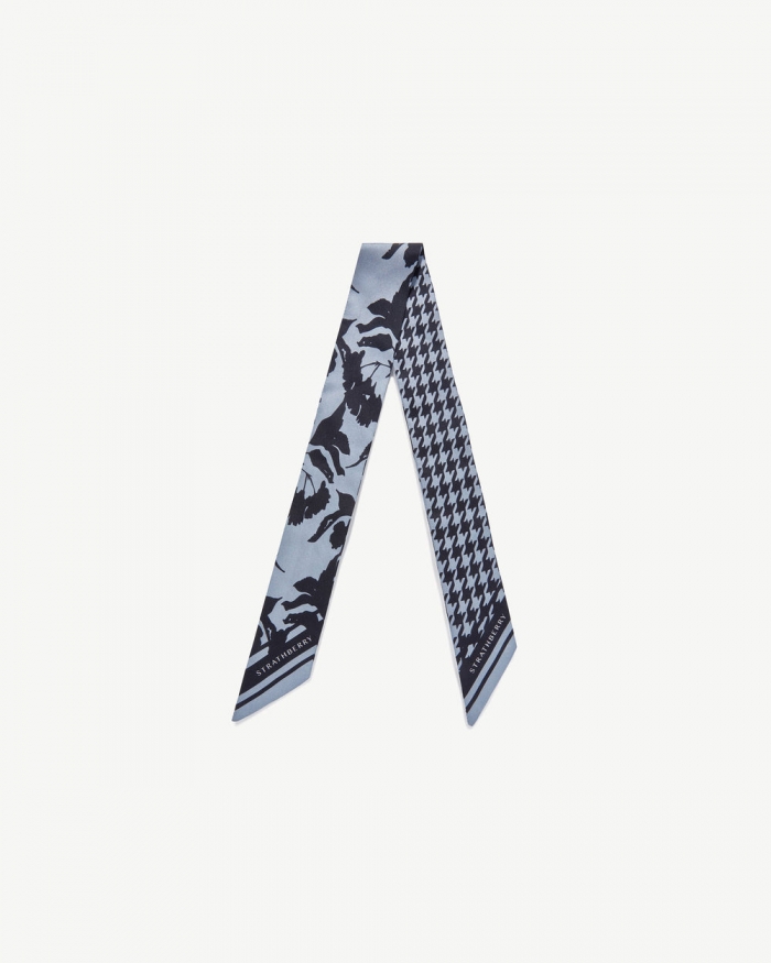 Strathberry Canada Outlet Women's Silk Skinny Scarf - Blue / Black