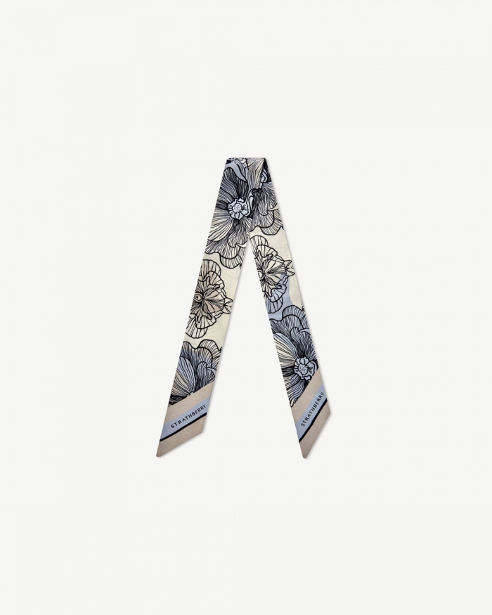 Strathberry Canada Outlet Women's Silk Skinny Scarf - White / Blue