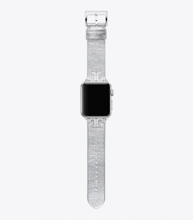 TORY BURCH MCGRAW BAND FOR APPLE WATCH, METALLIC LEATHER - Silver | Free Shipping