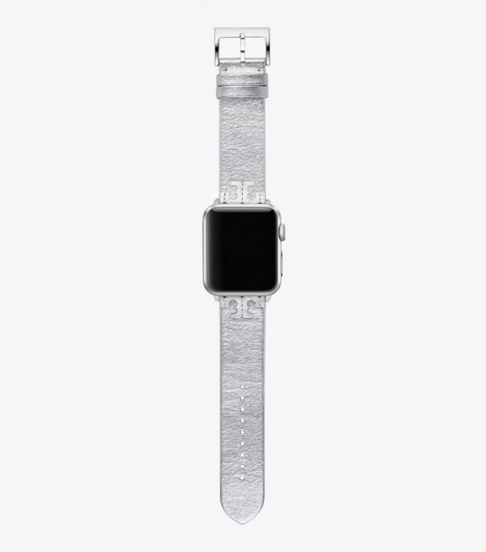 TORY BURCH MCGRAW BAND FOR APPLE WATCH, METALLIC LEATHER - Silver | Free Shipping