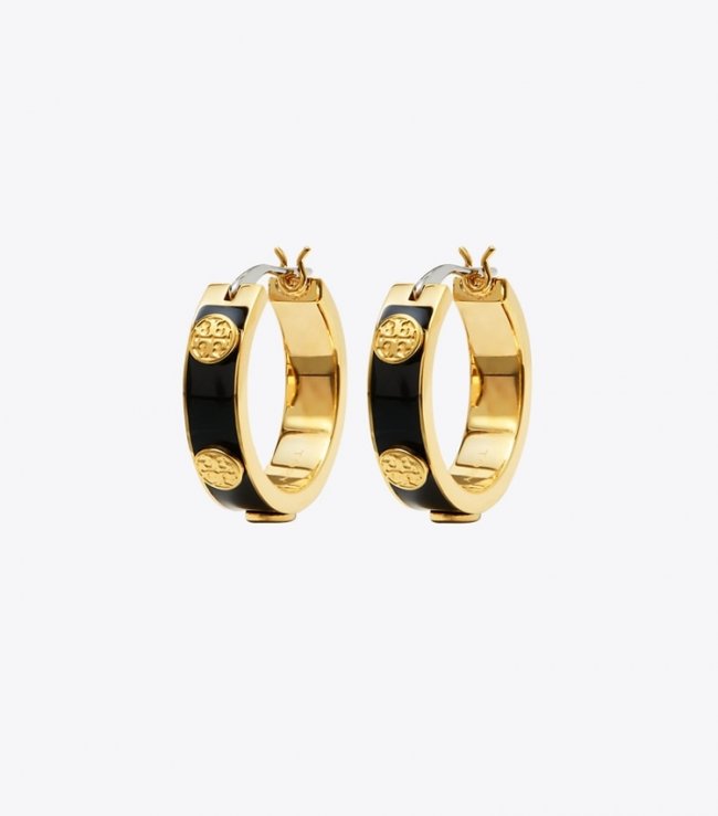 TORY BURCH MILLER STUD ENAMEL HOOP EARRING - Tory Gold / Black | Free Shipping