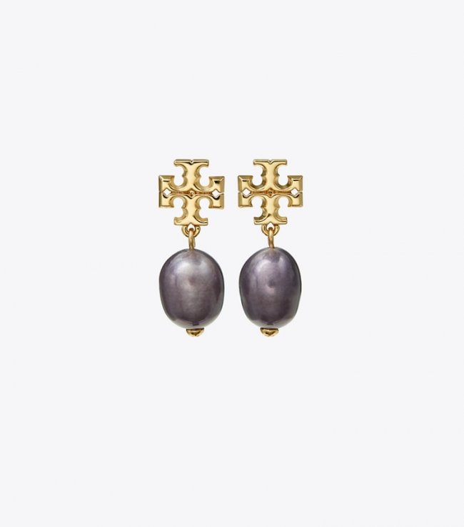 TORY BURCH KIRA PEARL DROP EARRING - Tory Gold / Dark Purple | Free Shipping