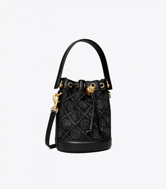 TORY BURCH MINI T MONOGRAM BUCKET BAG - Black | Free Shipping