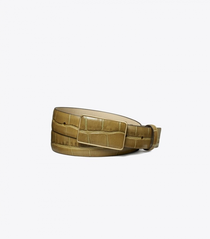 TORY BURCH CROC EMBOSSED PLATE BELT - Coconut Shell | Free Shipping