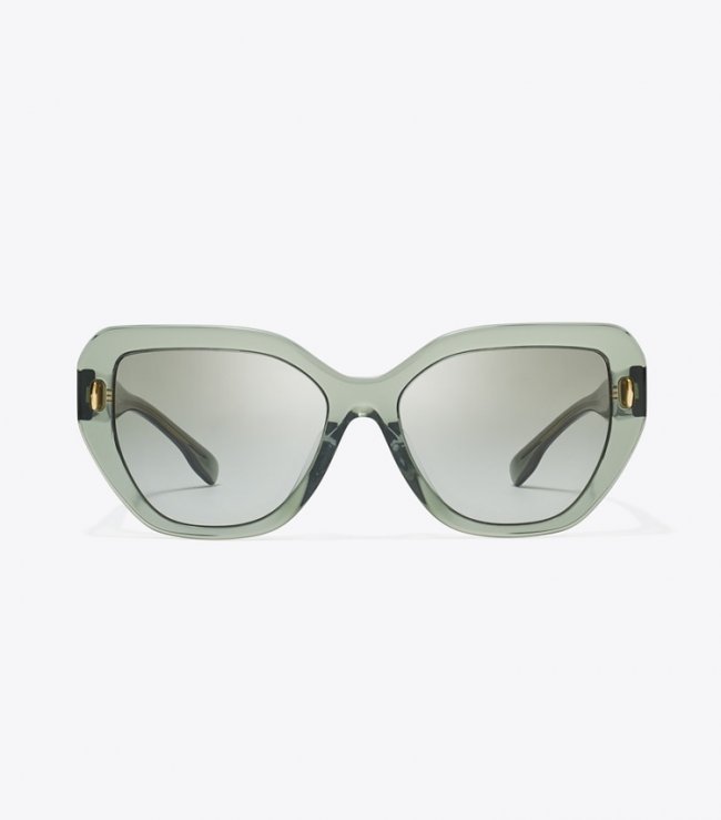TORY BURCH MILLER OVERSIZED CAT-EYE SUNGLASSES - Transparent Sage/ Light Grey Gradient | Free Shipping