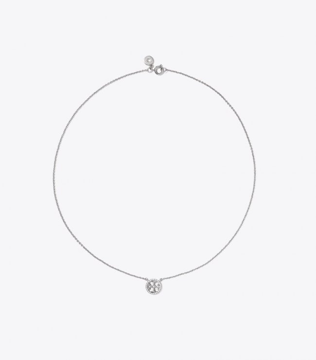 TORY BURCH MILLER PAVe LOGO DELICATE NECKLACE - Tory Silver/Crystal | Free Shipping