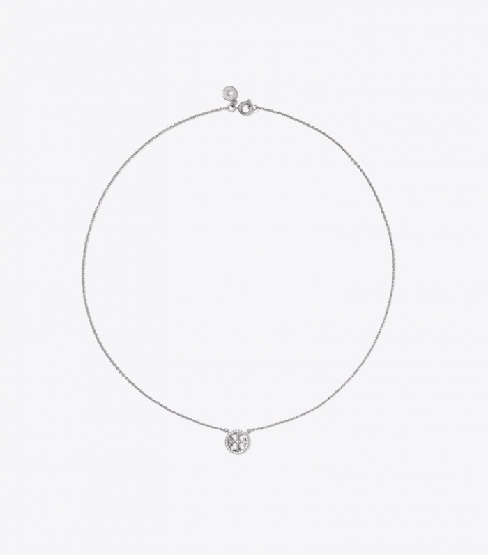 TORY BURCH MILLER PAVe LOGO DELICATE NECKLACE - Tory Silver/Crystal | Free Shipping