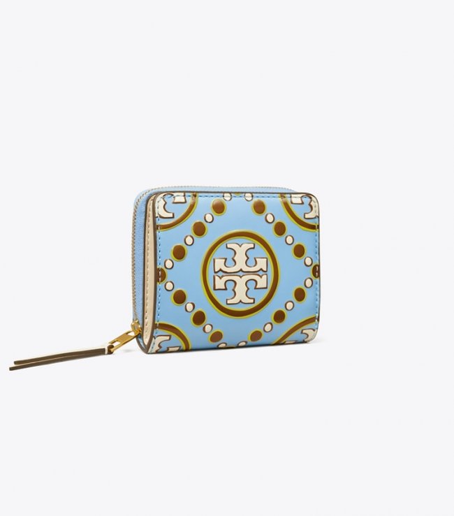 TORY BURCH T MONOGRAM CONTRAST EMBOSSED BI-FOLD WALLET - Dauphin Blue / New Ivory | Free Shipping