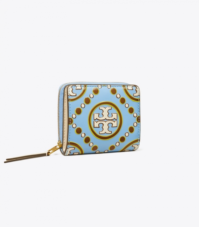 TORY BURCH T MONOGRAM CONTRAST EMBOSSED BI-FOLD WALLET - Dauphin Blue / New Ivory | Free Shipping