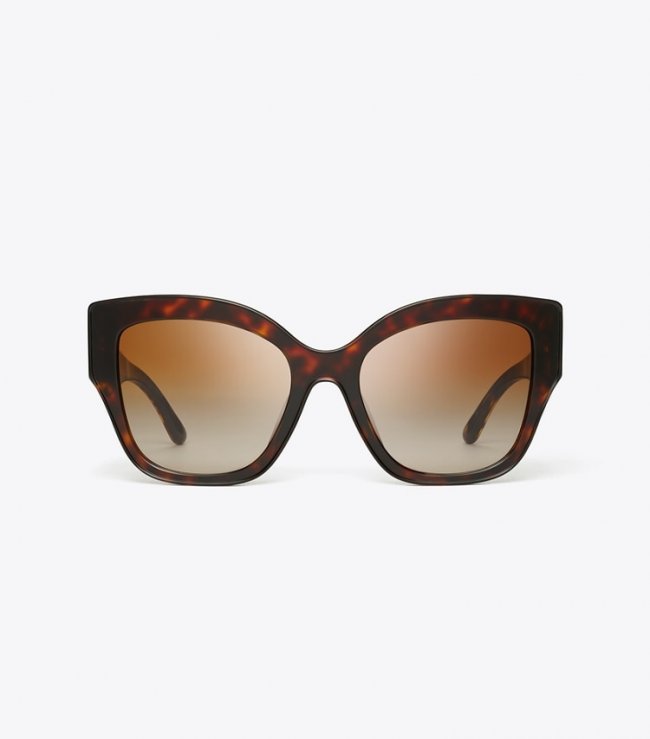 TORY BURCH OVERSIZED CAT-EYE SUNGLASSES - Dark Tortoise/Brown Gradient | Free Shipping
