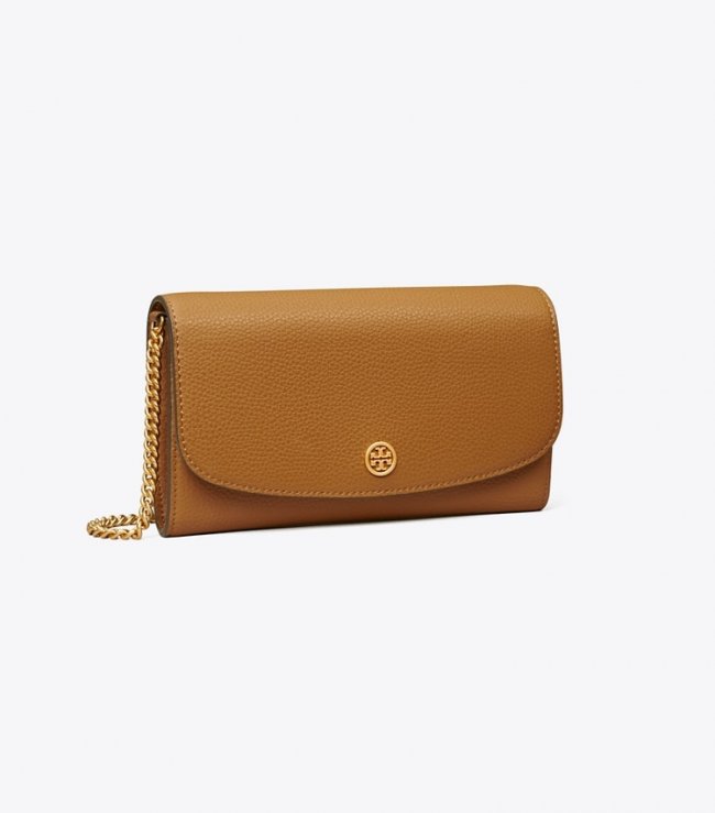 TORY BURCH ROBINSON PEBBLED CHAIN WALLET - Tiger's Eye | Free Shipping
