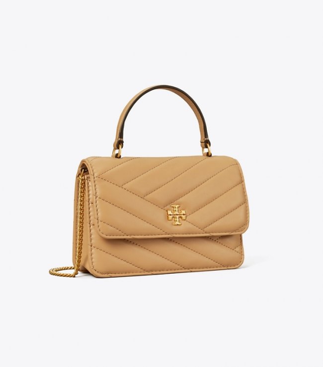 TORY BURCH MINI KIRA CHEVRON TOP HANDLE CHAIN WALLET - Desert Dune | Free Shipping