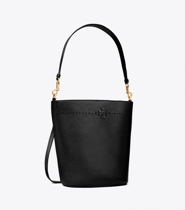 TORY BURCH MCGRAW BUCKET BAG - Black | Free Shipping