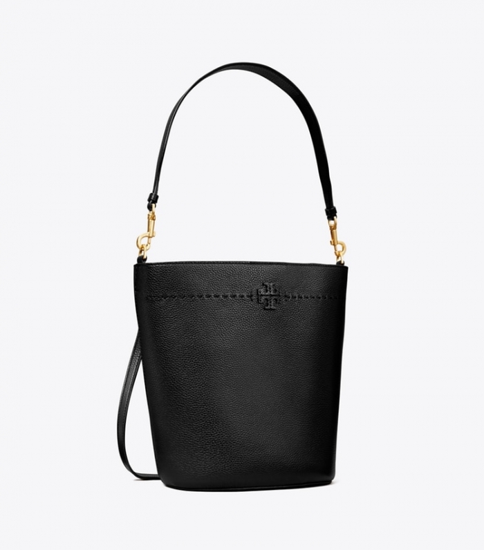 TORY BURCH MCGRAW BUCKET BAG - Black | Free Shipping