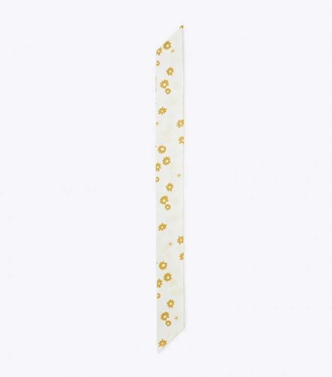 TORY BURCH MEADOW FLORAL SILK RIBBON TIE - Gold | Free Shipping