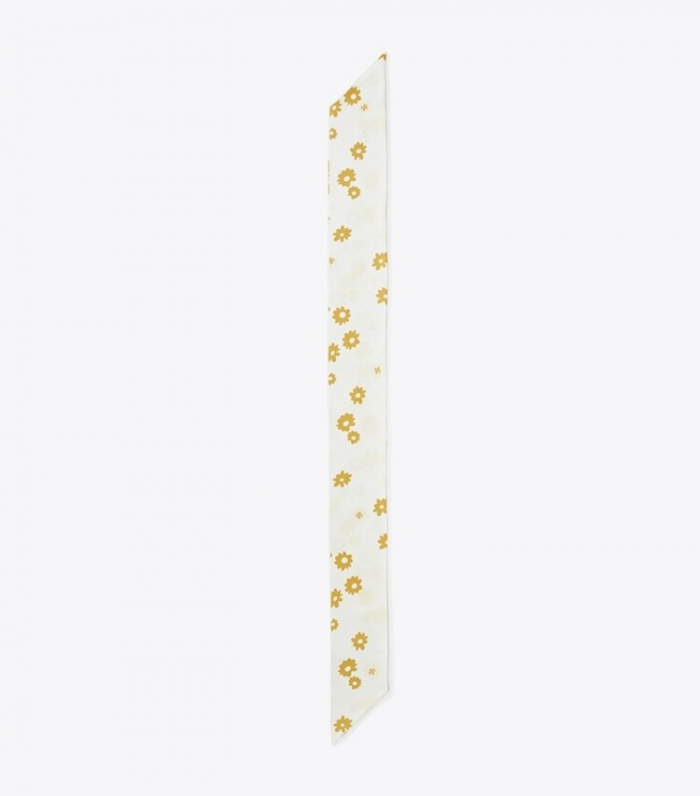TORY BURCH MEADOW FLORAL SILK RIBBON TIE - Gold | Free Shipping