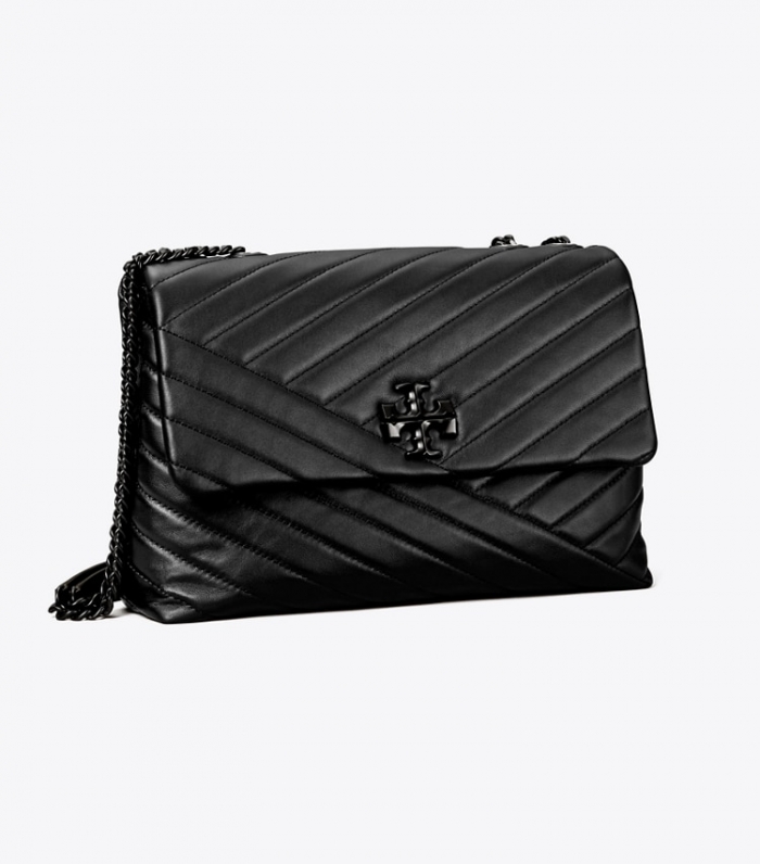 TORY BURCH KIRA CHEVRON CONVERTIBLE SHOULDER BAG - Black / Silver | Free Shipping