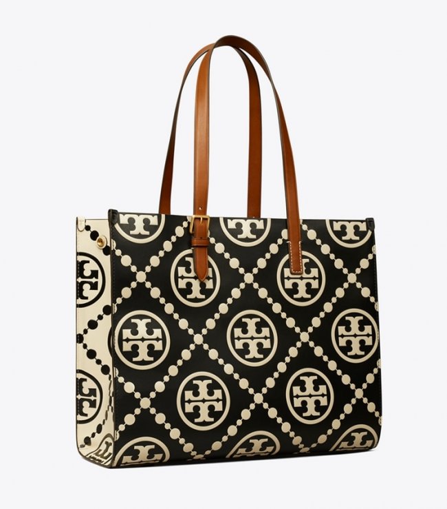 TORY BURCH T MONOGRAM CONTRAST EMBOSSED TOTE - Black | Free Shipping