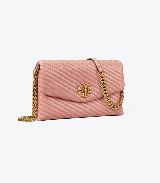 TORY BURCH KIRA MOTO QUILT CHAIN WALLET - Pink Magnolia | Free Shipping