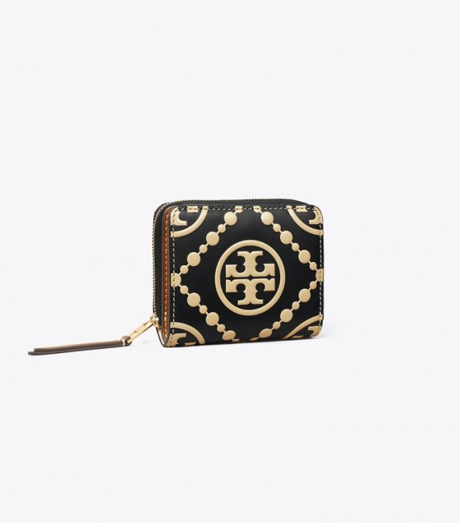 TORY BURCH T MONOGRAM CONTRAST EMBOSSED BI-FOLD WALLET - Black / New Cream | Free Shipping