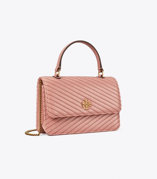 TORY BURCH MINI KIRA MOTO QUILT TOP HANDLE CHAIN WALLET - Pink Magnolia | Free Shipping