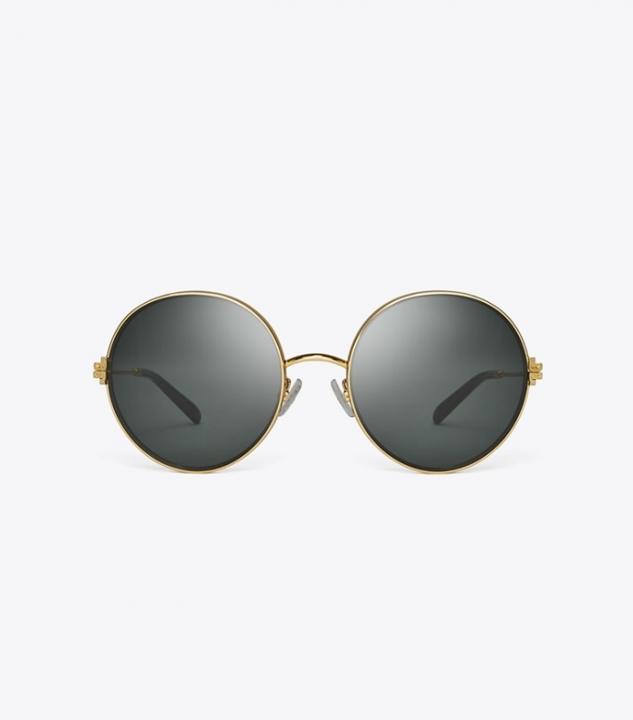 TORY BURCH ELEANOR METAL ROUND SUNGLASSES - Shiny Gold/Dark Grey | Free Shipping