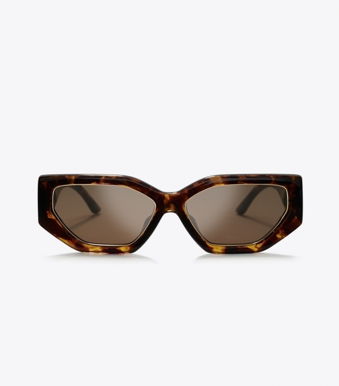 TORY BURCH KIRA GEOMETRIC SUNGLASSES - Dark Tortoise | Free Shipping