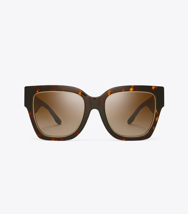 TORY BURCH KIRA SQUARE SUNGLASSES - Dark Tortoise/Brown Gradient | Free Shipping