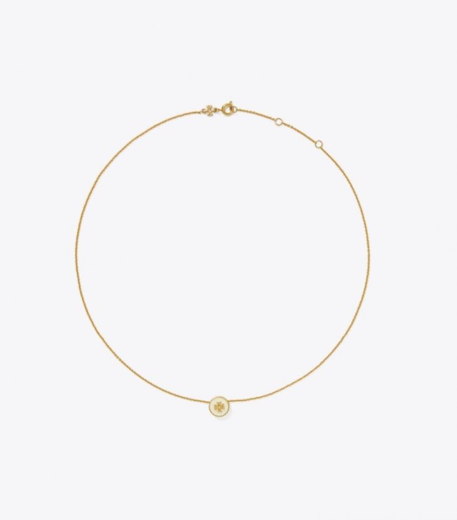 TORY BURCH KIRA ENAMEL PENDANT NECKLACE - Tory Gold / New Ivory | Free Shipping