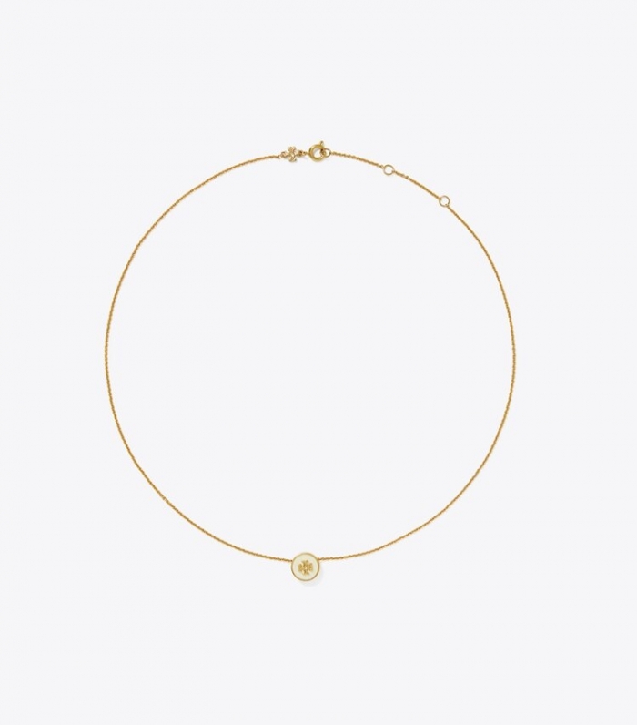TORY BURCH KIRA ENAMEL PENDANT NECKLACE - Tory Gold / New Ivory | Free Shipping