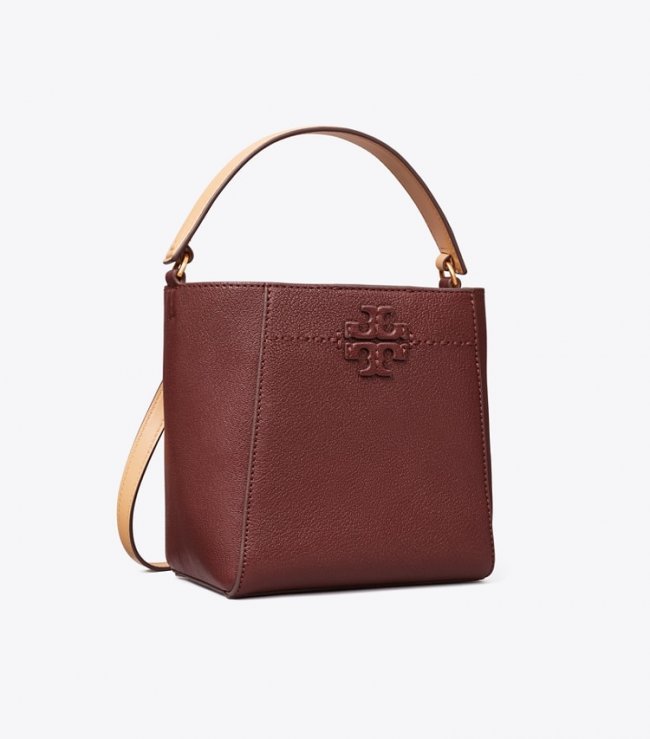 TORY BURCH SMALL MCGRAW TEXTURED BUCKET BAG - Muscadine | Free Shipping