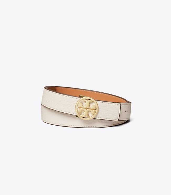 TORY BURCH 1"MILLER REVERSIBLE BELT - New Ivory / Natural Vachetta / Gold | Free Shipping