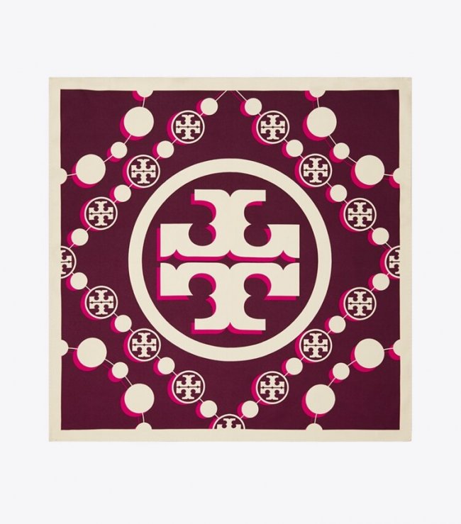TORY BURCH T MONOGRAM SILK NECKERCHIEF - Evening Wine | Free Shipping