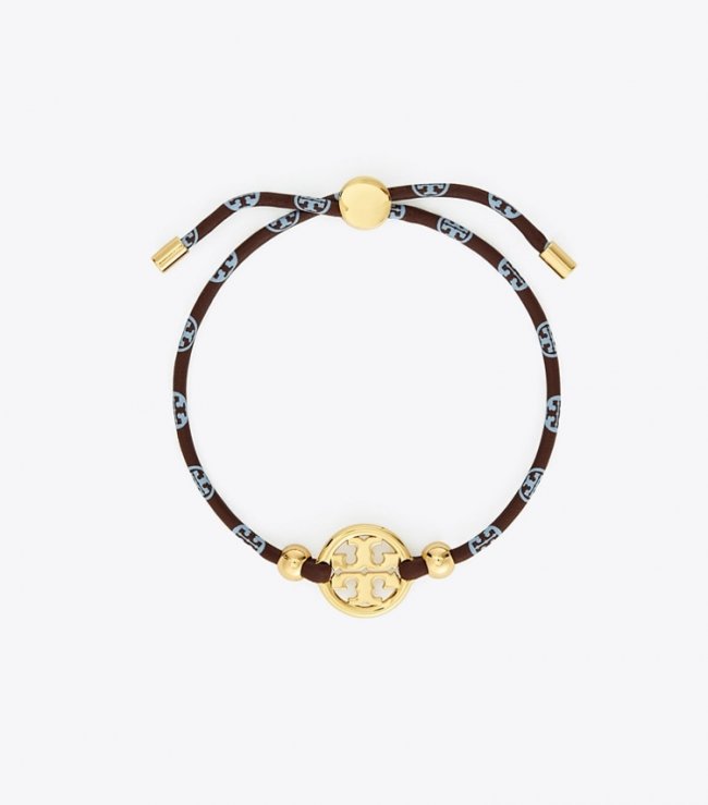 TORY BURCH T MONOGRAM MILLER SLIDER BRACELET - Tory Gold / Chocolate / Lavender | Free Shipping