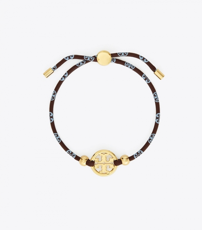 TORY BURCH T MONOGRAM MILLER SLIDER BRACELET - Tory Gold / Chocolate / Lavender | Free Shipping