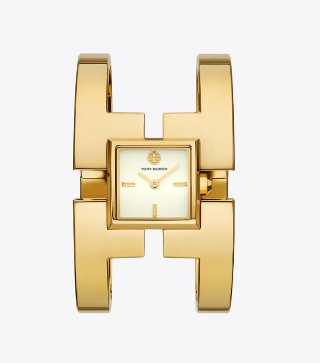TORY BURCH SAWYER WATCH, GOLD-TONE STAINLESS STEEL - Ivory/Gold | Free Shipping