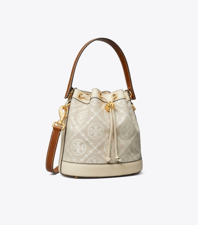 TORY BURCH T MONOGRAM BUCKET BAG - Ivory | Free Shipping