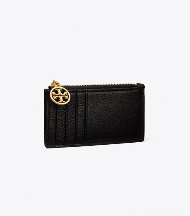 TORY BURCH MILLER TOP-ZIP CARD CASE - Black | Free Shipping
