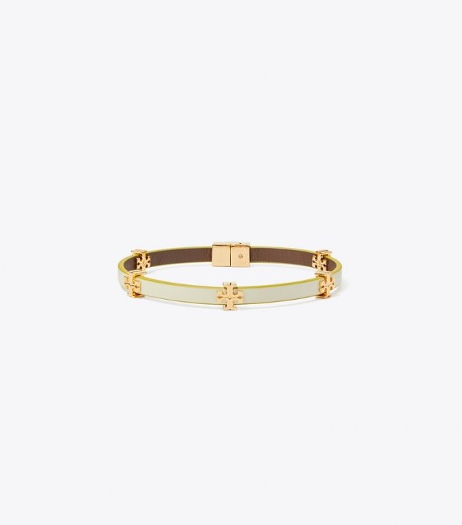 TORY BURCH ELEANOR LEATHER BRACELET - Tory Gold / New Ivory | Free Shipping