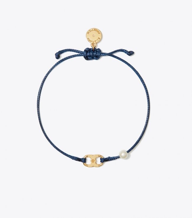 TORY BURCH EMBRACE AMBITION PEARL BRACELET - Tory Gold / Tory Navy / Creme | Free Shipping