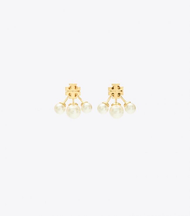 TORY BURCH KIRA PEARL FRONT-BACK EARRING - Tory Gold / Cream | Free Shipping