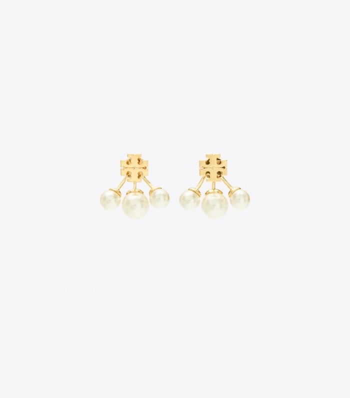 TORY BURCH KIRA PEARL FRONT-BACK EARRING - Tory Gold / Cream | Free Shipping
