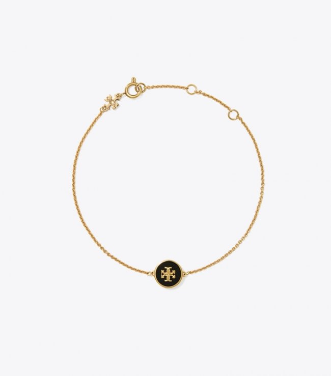 TORY BURCH KIRA ENAMEL CHAIN BRACELET - Tory Gold / Black | Free Shipping