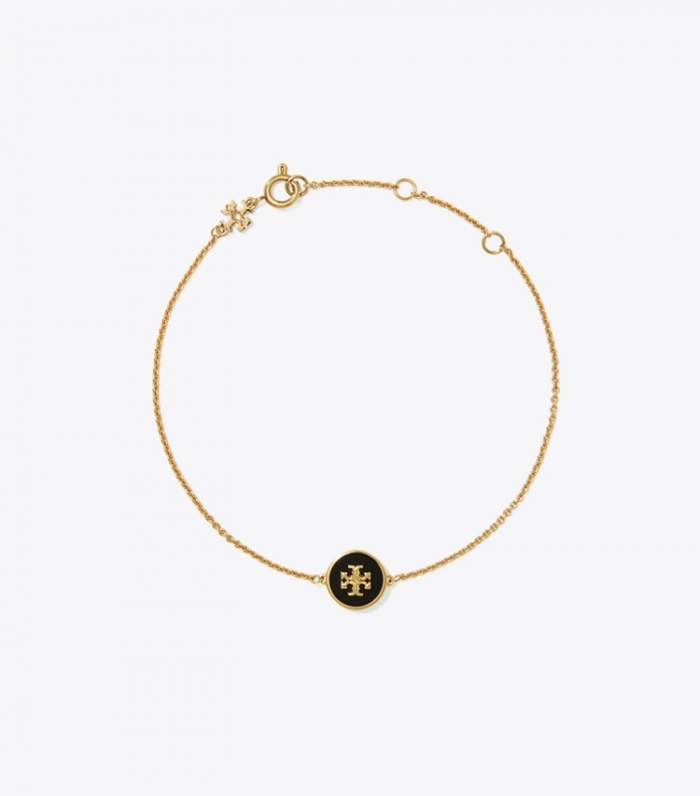 TORY BURCH KIRA ENAMEL CHAIN BRACELET - Tory Gold / Black | Free Shipping