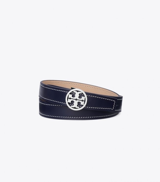 TORY BURCH 1"MILLER BELT - Tory Navy / Silver | Free Shipping