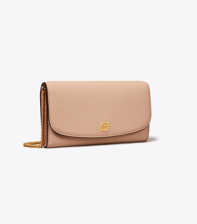 TORY BURCH ROBINSON PEBBLED CHAIN WALLET - Goan Sand | Free Shipping