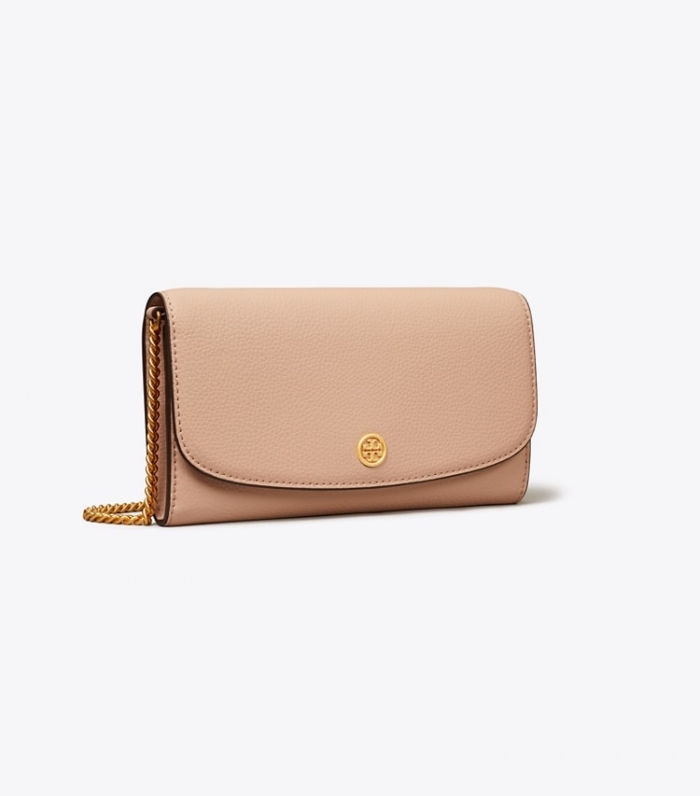 TORY BURCH ROBINSON PEBBLED CHAIN WALLET - Goan Sand | Free Shipping