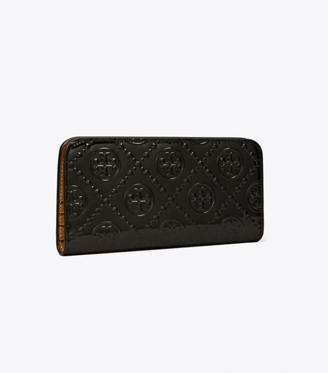 TORY BURCH T MONOGRAM PATENT ZIP SLIM WALLET - Black | Free Shipping