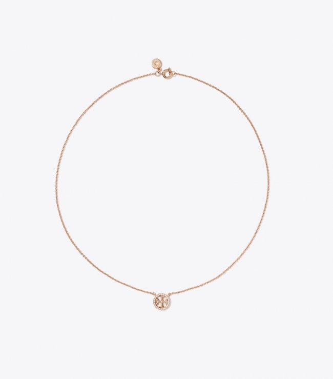 TORY BURCH MILLER PAVe LOGO DELICATE NECKLACE - Tory Gold/Crystal | Free Shipping